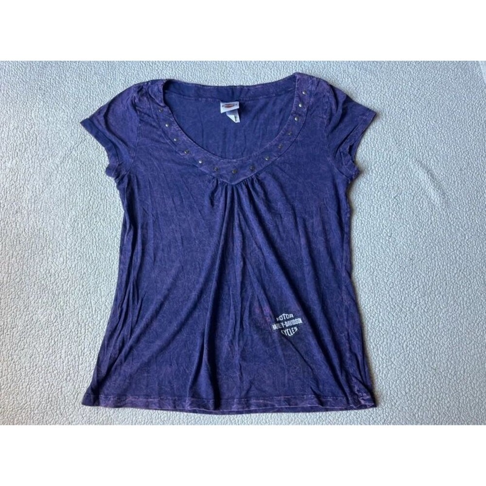 Y2K Harley Davidson Purple Studded Shirt Cotton Womens XL